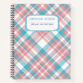 Preppy Blauw en Roze Plaid Compositie Notitieboek (Voorkant)