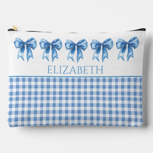 Preppy blauw en wit gingham en boog etui (Voorkant)