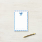 Preppy blauw en wit gingham en boog post-it® notes (Op bureau)