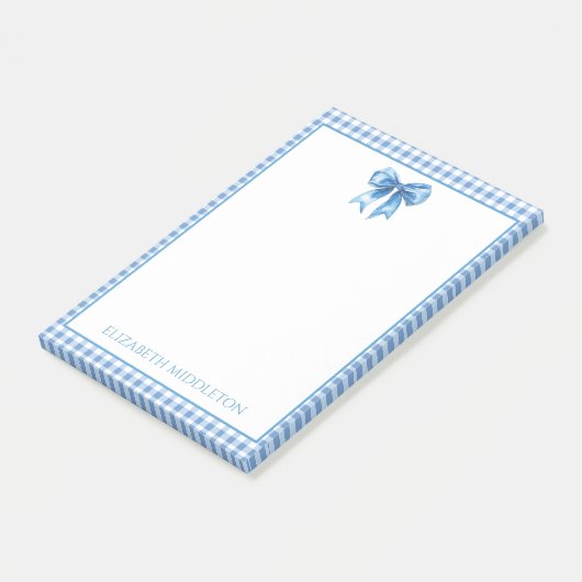 Preppy blauw en wit gingham en boog post-it® notes (Schuin)
