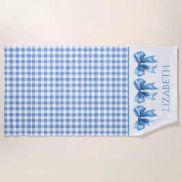 Preppy blauw en wit gingham en boog strandlaken