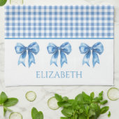 Preppy blauw en wit gingham en boog theedoek (Gevouwen)
