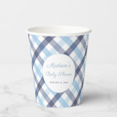Preppy Blauw en Wit Plaid Baby shower Party Papieren Bekers (Achterkant)