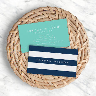 Preppy Blauw en Witte Strepen met Turquoise Visitekaartje