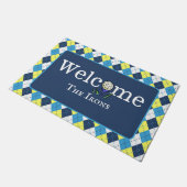 Preppy Blauw Geel Argyle Personaliseer Golf Welkom Deurmat (Schuin)