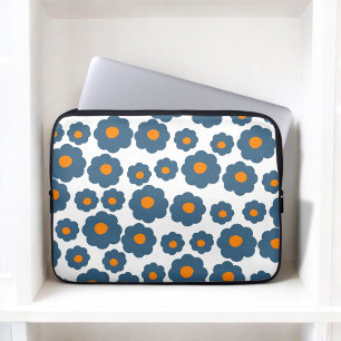 Preppy Blauw Sinaasappel Hippie Flower Pattern Lap Laptop Sleeve