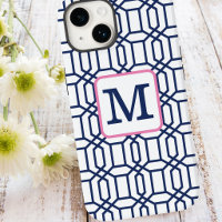 Preppy Blauwe Achthoekig Patroon / Marineblauw Mon