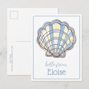 Preppy Blauwe en Gele Gestreepte Sint-Jacobsschelp Briefkaart