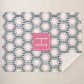Preppy Blauwe en Groene Honingraat Print Monogramm Sherpa Deken (Voorkant (horizontaal))