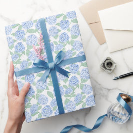 Preppy Blauwe en Groene Hortensia Cadeaupapier