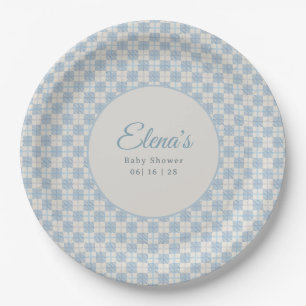 Preppy Blauwe Ruit Baby Shower Papieren Bordje