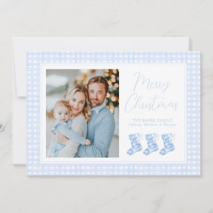 Preppy blauwe waterverf chinoiserie sokken feestdagenkaart