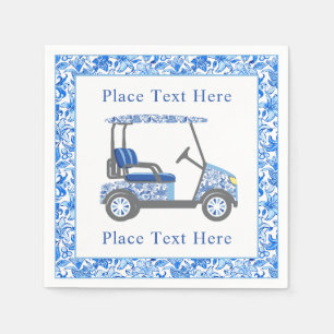 Preppy Blauwe & Witte Bloemen Golfkar Servet