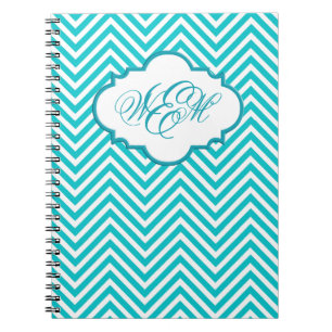 Preppy Blauwgroen Chevron Script Monogram Notitieb Notitieboek