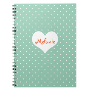 Preppy blauwgroen polka dot hartgepersonaliseerd t notitieboek