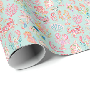 Preppy Bloemige Oceaan Zeedieren Cadeaupapier