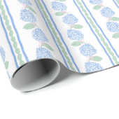 Preppy Blue and Green Hydrangea Stripe Cadeaupapier (Rol Hoek)