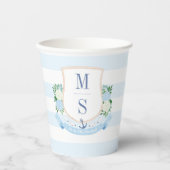 Preppy Blue and White Coastal Crest Baby shower Papieren Bekers (Voorkant)