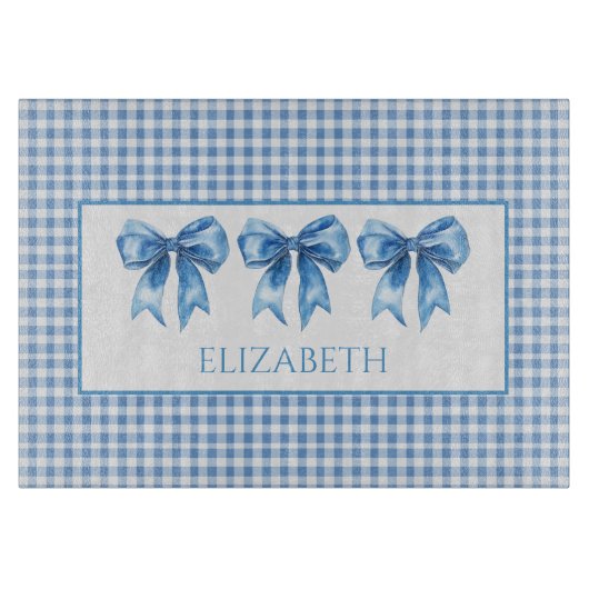 Preppy Blue and White Gingham and Bow Snijplank (Voorkant)