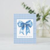 Preppy Blue and White Gingham Plaid and Bow Briefkaart (Staand voorkant)