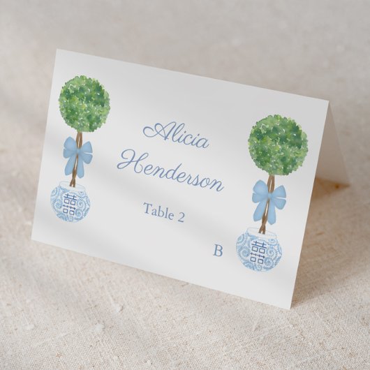 Preppy Blue Bow Boxwood Individual Place Card Kaart