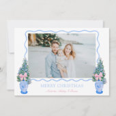 Preppy Blue Chinoiserie Kerstboom Ginger Jars Feestdagenkaart (Voorkant)