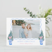Preppy Blue Chinoiserie Kerstboom Ginger Jars Feestdagenkaart (Staand voorkant)