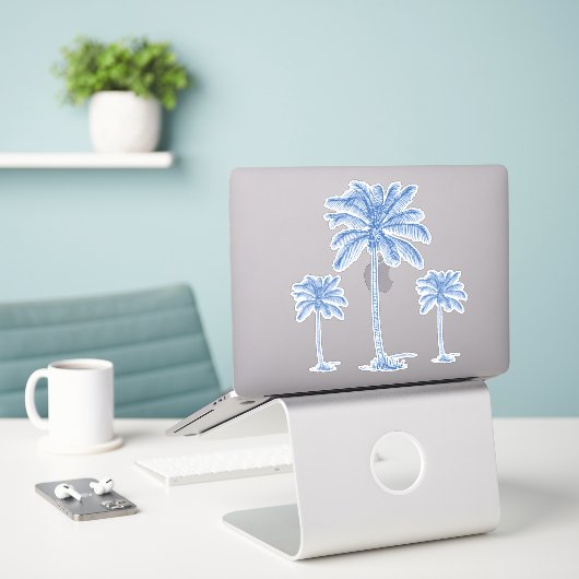 Preppy Blue Coastal Palmetto Palmbomen Sticker (Laptop op bureau)