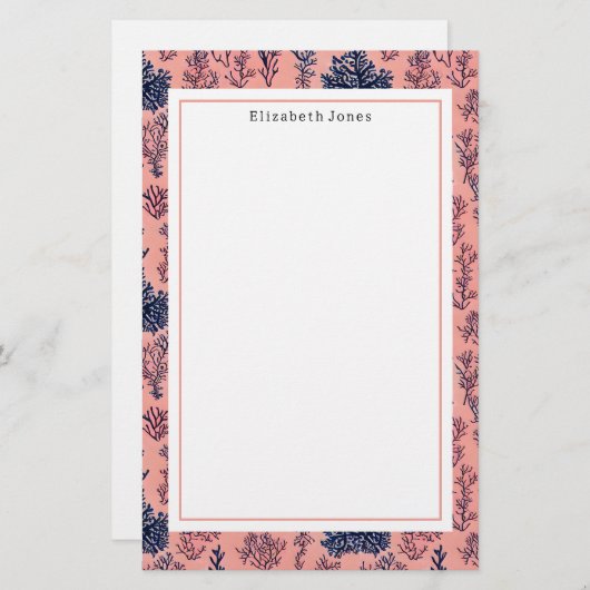 Preppy Blue en Coral Pattern Briefpapier (Voorkant / Achterkant)