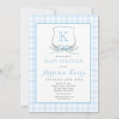 Preppy Blue En vichy Crest Baby shower Invitation (Devant)
