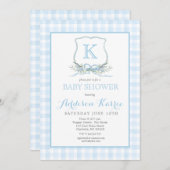 Preppy Blue En vichy Crest Baby shower Invitation (Devant / Derrière)