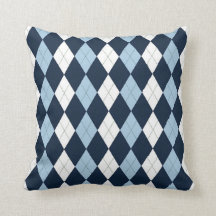 Preppy Blue en White Argyle Pillow
