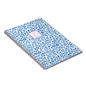 Preppy Blue en White Leopard Print Monogramed Notitieboek (Rechterzijde)