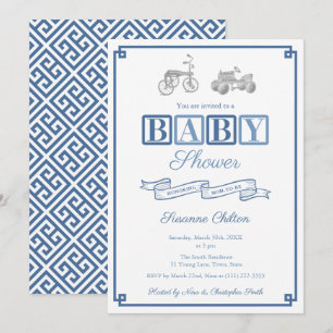 Preppy Blue en White Toys Baby shower Party Kaart