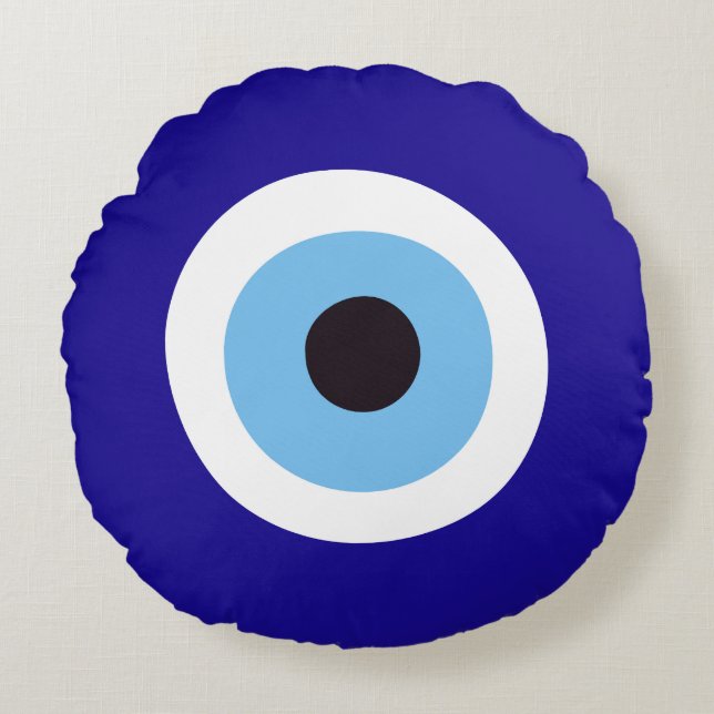 Preppy Blue Evil Eye Rond Kussen (Voorkant)