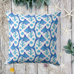 Preppy Blue Fish-patroon Kussen