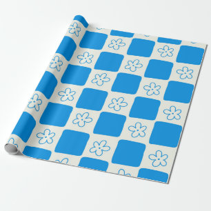 Preppy Blue Flower geruit patroon Cadeaupapier