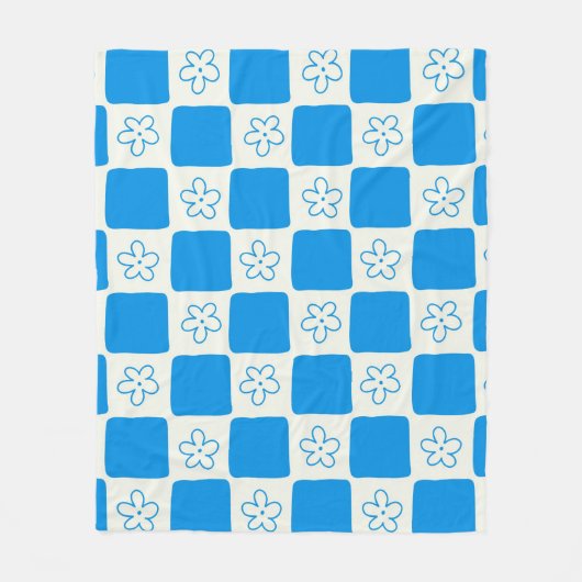 Preppy Blue Flower geruit patroon Fleece Deken (Voorkant)
