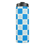 Preppy Blue Flower geruit patroon Thermosbeker (Voorkant)