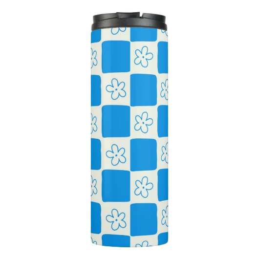 Preppy Blue Flower geruit patroon Thermosbeker (Achterkant)