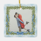 Preppy Blue Gingham foto Kerst Keramisch Ornament (Voorkant)