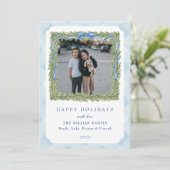 Preppy Blue Gingham Foto Vakantie Kaarten (Staand voorkant)