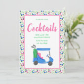 Preppy Blue Golf Cart Cocktail Party Border Kaart (Staand voorkant)