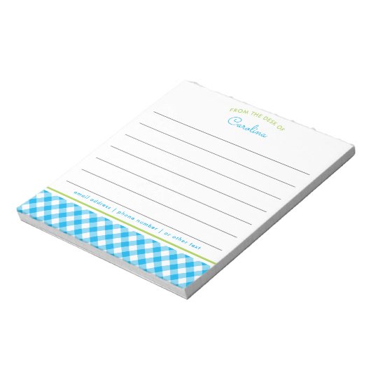 Preppy Blue & Green Script En vichy Bloc-notes (Tourné)