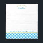 Preppy Blue & Green Script En vichy Bloc-notes<br><div class="desc">Ce design est composé d'un motif en vichy en bleu et vert pâle avec des lignes pour l'écriture. La collection de produits de coordination est disponible dans notre boutique, zazzle.com/store/doodlelulu. Contactez-nous si vous avez besoin que ce design s'applique à un produit spécifique pour créer votre propre cadeau ou article de...</div>