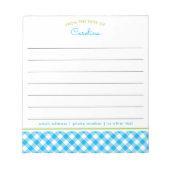 Preppy Blue & Green Script En vichy Bloc-notes (Devant)