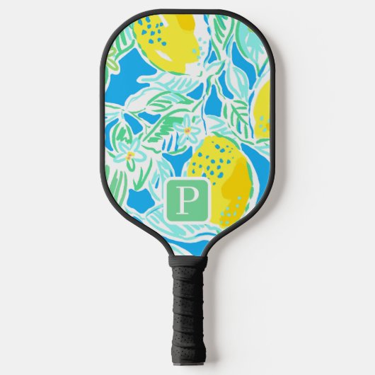 Preppy Blue Lemon Initiaal Pickleball Paddle (Voorkant)