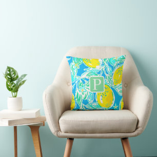 Preppy Blue Lemon Motif Coussin initial