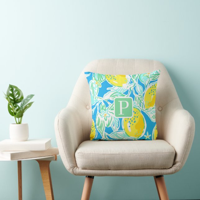 Preppy Blue Lemon Motif Coussin initial (Chaise)