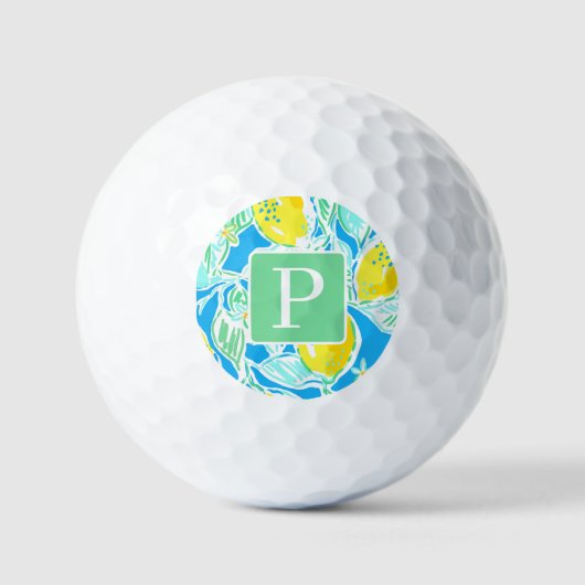 Preppy Blue Lemon Pattern Initiaal Golf Balls Golfballen (Voorkant)